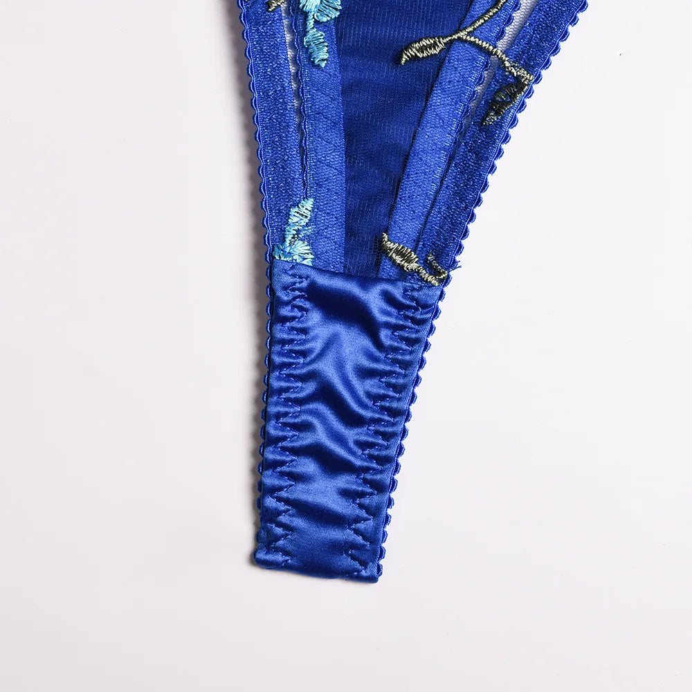 Lace Bra Set Women Embroidery Bra + Panty Underwear Set Ladies Blue Patchwork Sexy Lingerie Set - Sellinashop