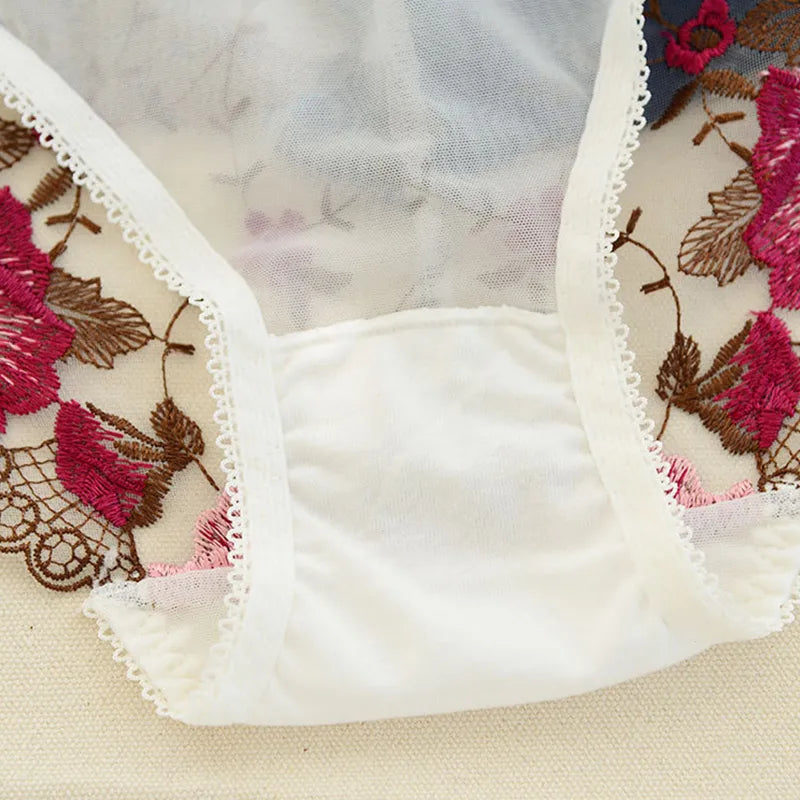 Women's Briefs Underwear Women Fancy Charming Flower Pattern Panties Lace Embroidered Transparent Sexy Panties Female Underpants - Sellinashop