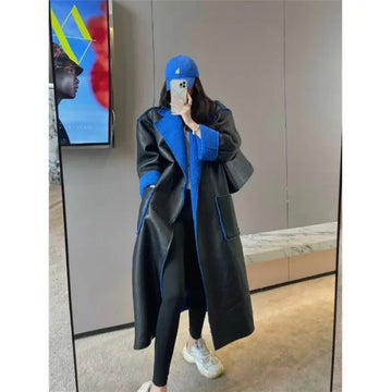 Long Overcoat Women Coat Korean Autumn Winter Furry Keep Warm Office Lady Turn-down Collar Single Breasted Reversible Garment - Sellinashop