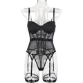 Mesh Lingerie Set Spaghetti Strap Patchwork Classic Black Erotic Set Padded Breif Set Nightwear - Sellinashop