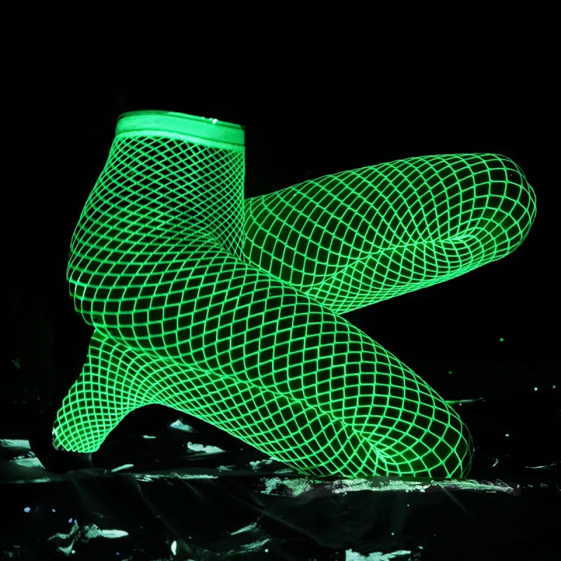Glow In the Dark Hollow Out Mesh Fishnet Pantyhose Seductive Pole Dacne Party Club Luminous Stockings Women Sexy Lingerie - Sellinashop