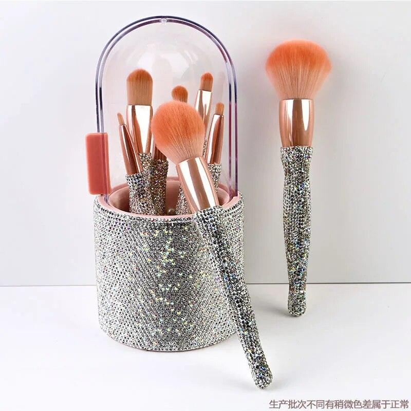 Makeup Brushes Set Professional Luxury Diamond Makeup Eyeshadow Blush Foundation 8 Pcs Brush Holder For Make-up - Sellinashop