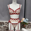 Heart Lingerie Sheer Lace Embroidery Sensual Bra + Panty Underwear Set 4-Piece Ruffle Delicate Sexy Outfits - Sellinashop