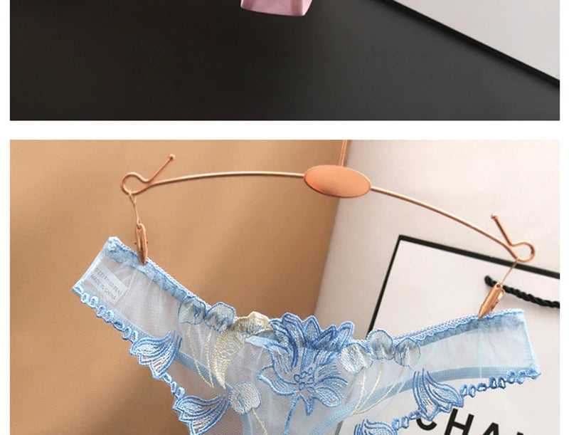 Feminine Floral Embroidery Underwear Ultra-thin Transparent Comfortable Thong Sexy Lace Underwear Low Waist Sexy Thong - Sellinashop