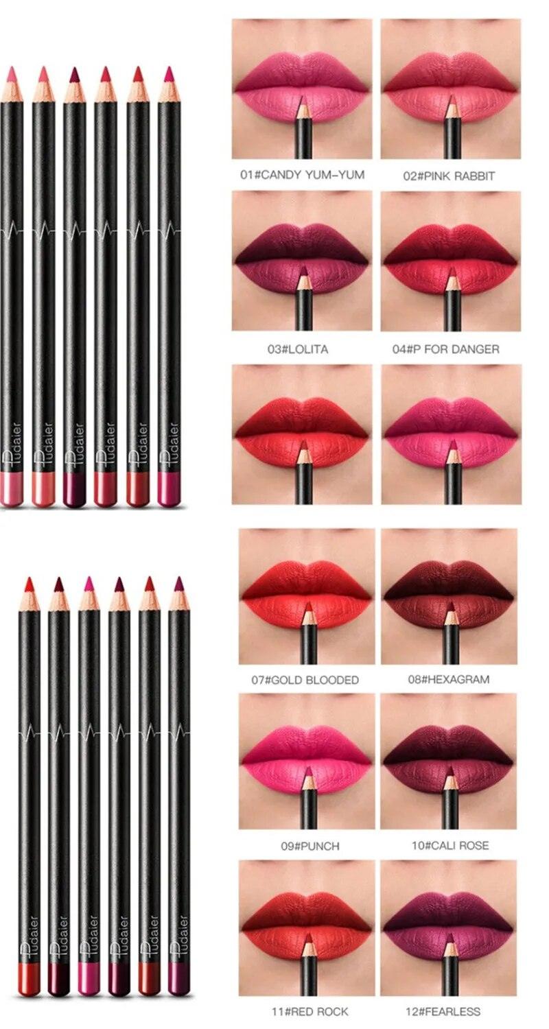 6 12Pcs/Set Waterproof Pencil Lipstick Set Pen Matte Lip Liner Long Lasting Makeup Pens Easy to Wear - Sellinashop