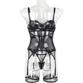 Mesh Lingerie Set Spaghetti Strap Patchwork Classic Black Erotic Set Padded Breif Set Nightwear - Sellinashop