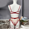 Heart Lingerie Sheer Lace Embroidery Sensual Bra + Panty Underwear Set 4-Piece Ruffle Delicate Sexy Outfits - Sellinashop