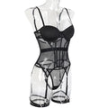 Mesh Lingerie Set Spaghetti Strap Patchwork Classic Black Erotic Set Padded Breif Set Nightwear - Sellinashop