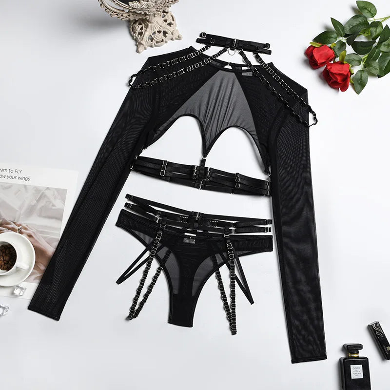 Lingerie Set Women 11 Colors Backless Fancy Black Halter Mesh Bandage Exotic Sets - Sellinashop