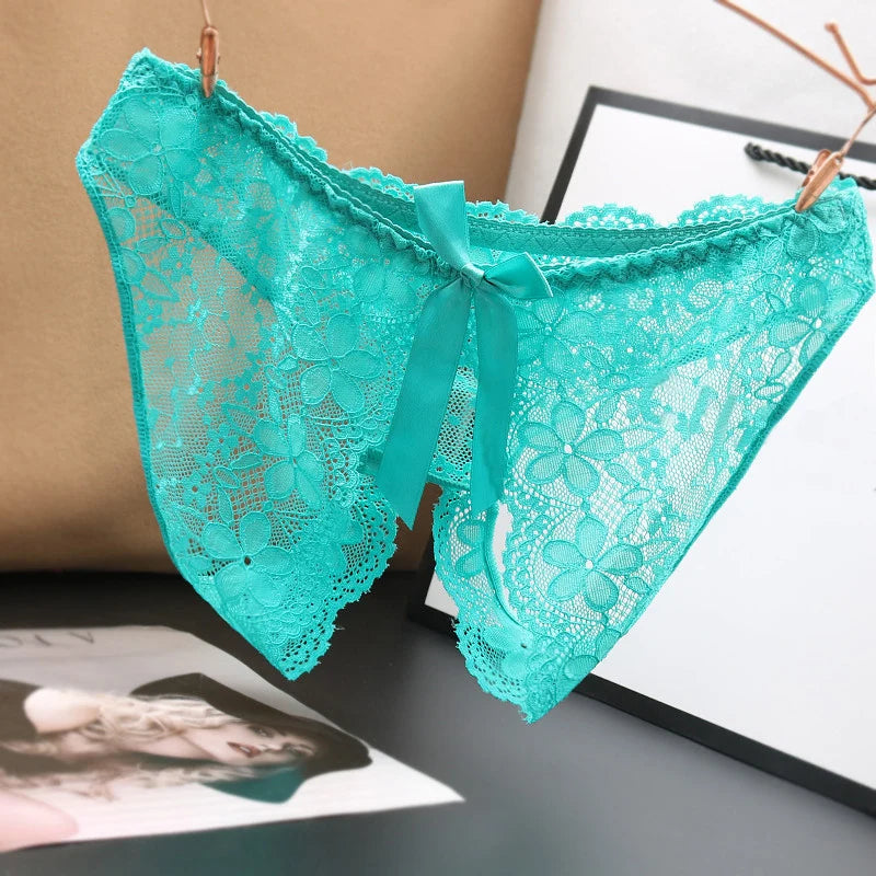 Erotic Sexy Open Lace Panties Transparent Bow Low Waist Underpants Female Breathable Hollow Mesh Briefs Women Sexy Lingerie - Sellinashop