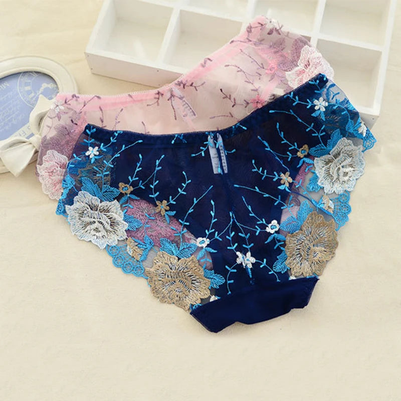 Women's Briefs Underwear Women Fancy Charming Flower Pattern Panties Lace Embroidered Transparent Sexy Panties Female Underpants - Sellinashop